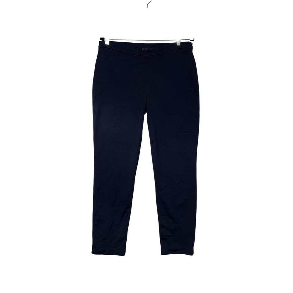 St. John Caviar Navy Blue Wool Blend Side Zip Ankle Pants Size 10